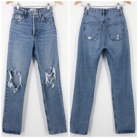 Agolde Denim - Agolde 90s Pinch Waist Straight Leg Jean High Waist Distressed in Rule Size 24